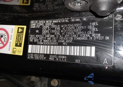 2011 Toyota Highlander Se V6 из США, поврежденный, VIN 5TDBK3EH2BS088083